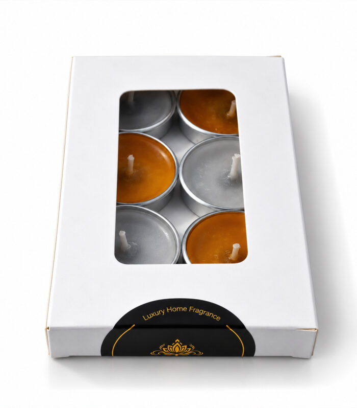 Luvoya unscented tea light candles pack of 6 in a white gift box with a transparent window